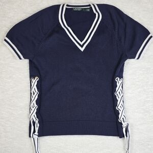 Vintage Lauren Ralph Lauren V- Neck Sweater Side Laces Sz Large